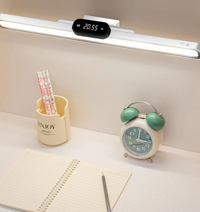 Elfeland 40cm Rechargeable LED Desk Clock Lamp with Remote Eye-Caring Light Magnetic Mount Dimmable 3 Color Temperatures Timer Function