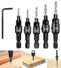 5PCS Countersink Drill Bit Set +1PC Wrench Wood Tools Carpentry Woodworking Drill Bit Pilot Holes Hex Shank Screw Size #5 #6 #8 #10 #12