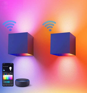 9W Tuya WIFI Smart RGB LED Wall Lamp Outdoor Waterproof Cube RGBW APP Dimming Exterior Wall Light Atmosphere Washer Light