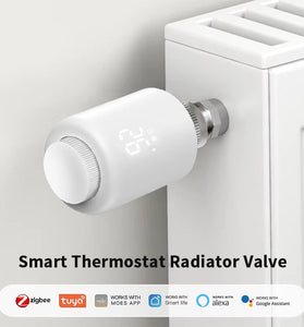 Tuya Zigbe Smart Thermostat Radiator Valve Temperature Schedule Setting Window Open Detection Function APP Remote Voice Control Work with Alexa Google Assistance
