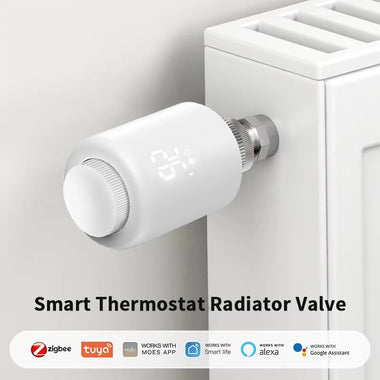 Tuya Zigbe Smart Thermostat Radiator Valve Temperature Schedule Setting Window Open Detection Function APP Remote Voice Control Work with Alexa Google Assistance