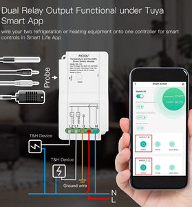 MS-103 Tuya WiFi Smart Temperature Humidity Switch Module Sensor Dual Relay Output Smart Life App Wireless Controller Work with Alexa Google