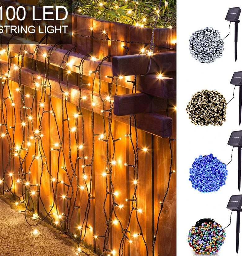 12M 100LED Solar Powered Fairy String Light Christmas Holiday Party Outdoor Garden Decor