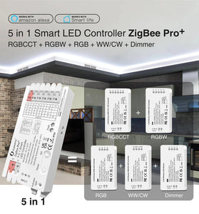 GLEDOPTO C-201P ZigBee3.0 Pro+ 5 in 1 LED Strip Controller 20A Max RGBCCT/RGBW/RGB/CCT/Dimmer Home Tuya Smart Life APP Voice Control with Alexa