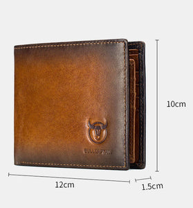 BULLCAPTAIN Genuine Leather RFID Blocking Wallet for Men, Retro Thin Short Multi-functional ID Credit Card Holder Multiple Card Slots Purse with Gift Box, Gifts To Mens Birthday