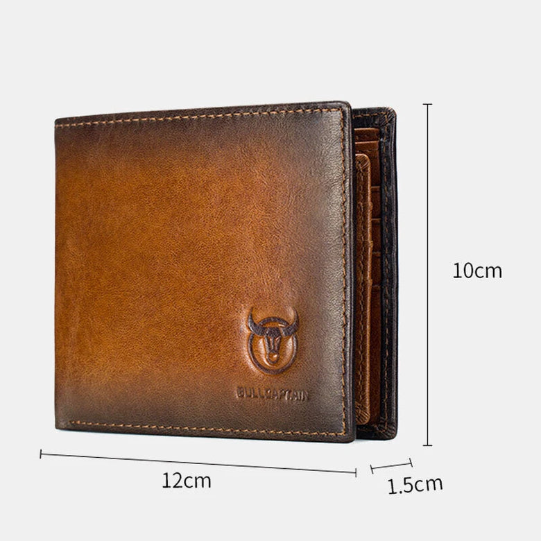 BULLCAPTAIN Genuine Leather RFID Blocking Wallet for Men, Retro Thin Short Multi-functional ID Credit Card Holder Multiple Card Slots Purse with Gift Box, Gifts To Mens Birthday