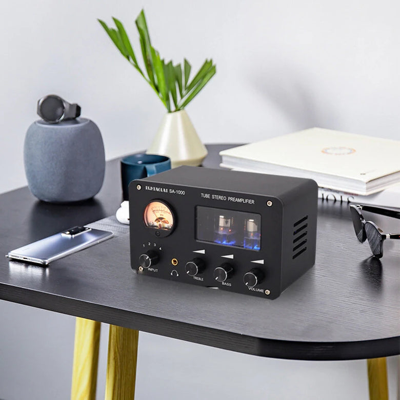 PJ.MIAOLAI SA-1000 6H3N Tube Preamplifier HiFi 4 Input 2 Output VU Meter Headphone Amplifier Audiophile Sound Quality Aluminum Body Home Theater Audio Amp