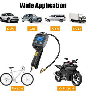 Digital Tire Pressure Gauge LCD Display 0-255Psi 600mm Hose Accurate Pressure Monitoring Inflation Deflation Multi-Unit Compatibility for Cars Motorcycles Bicycles Trucks