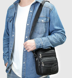 Ekphero Men Genuine Leather Messenger Bag with Zipper Large Capacity Small Shoulder Bag Retro Handbags Bussiness Casual Satchel Pack