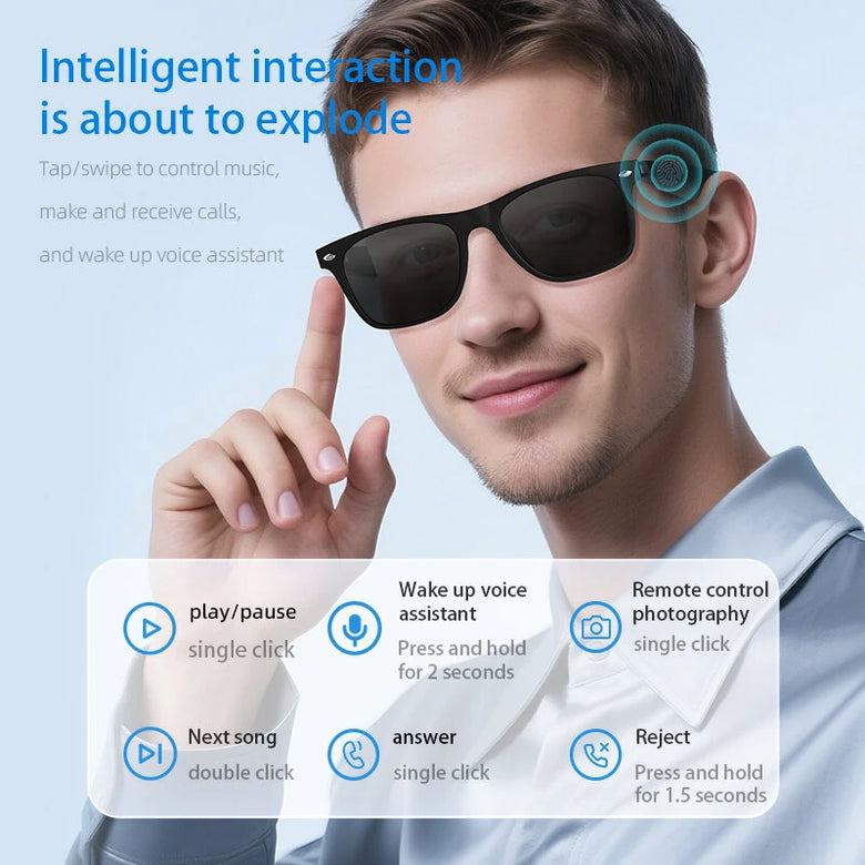 Senbono A01 Smart bluetooth Glasses bluetooth 5.3 100+ Language Translation AI Noise Reduction Hands Free Voice Control UV Protection Semi-Open Ear Audio Glasses
