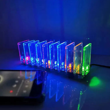 10-Segment Crystal Column Sound-Controlled Spectrum Lamp DIY Kit 7-Color LED Lights Adjustable Sensitivity RF-4 Board 5V 3A