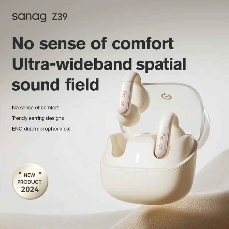 Sanag Z39 Ear-Clip bluetooth 5.3 Earbuds Wireless Earphone 3X Sound Field CD Lossless Sound DT6.0 Dual Mic ENC Noise Cancelling Clips-on Ear Headphones with Mic