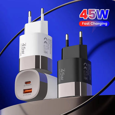 APD-527 PD45W 2-Port USB PD Charger USB-A+Type-C PD QC Fast Charging Wall Charger Adapter EU Plug for iPhone 17 17Pro 16 Pro Max for Huawei Mate XTs for OPPO for VIVO