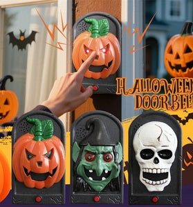 Elfeland Halloween Doorbell Decorations With Spooky Sounds & Lightup Eyes Animated Pumpkin/Skull/Witch Design for Scary Door Decoration Prank Prop Trick Or Treats Event