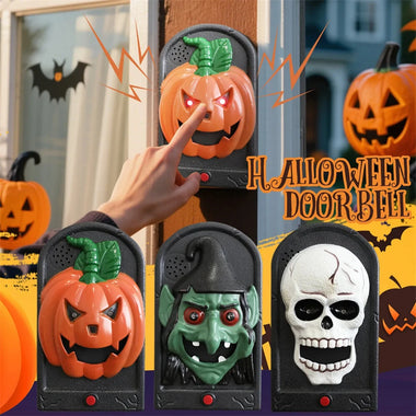 Elfeland Halloween Doorbell Decorations With Spooky Sounds & Lightup Eyes Animated Pumpkin/Skull/Witch Design for Scary Door Decoration Prank Prop Trick Or Treats Event
