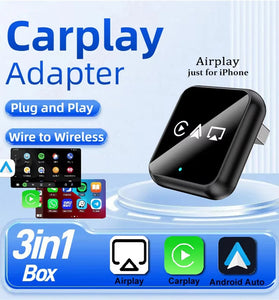 LAESD Q1AX 3 in1 Wireless CarPlay Android Auto Adapter MirrorLink /Apple Play Screen Mirroring USB Dog Bluetooth 5.0 Plug and Play