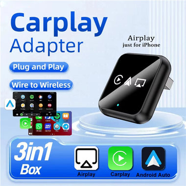 LAESD Q1AX 3 in1 Wireless CarPlay Android Auto Adapter MirrorLink /Apple Play Screen Mirroring USB Dog Bluetooth 5.0 Plug and Play