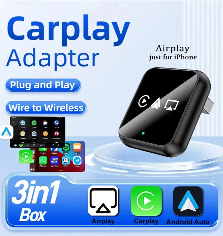 LAESD Q1AX 3 in1 Wireless CarPlay Android Auto Adapter MirrorLink /Apple Play Screen Mirroring USB Dog Bluetooth 5.0 Plug and Play