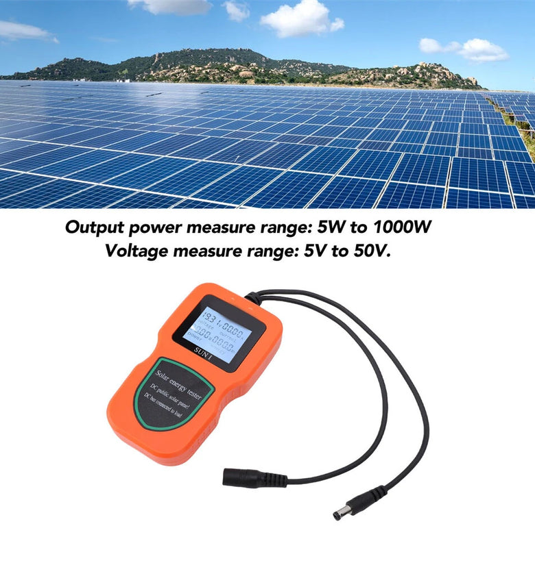 Solar Energy Tester 1000W/500W 5V-50V Portable LCD Backlight Solar Panel Analyzer Precise Power Voltage Measurement Multi-Connector Compatibility Compact Lightweight Design