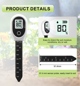 SGS10 Soil Tester 3-in-1 Digital LCD Display High Precision Double Needle Measures Moisture Temperature PH for Garden Greenhouse Indoor Plants Accurate Soil Health Testing