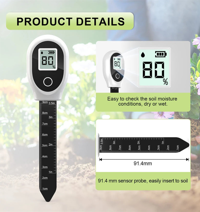 SGS10 Soil Tester 3-in-1 Digital LCD Display High Precision Double Needle Measures Moisture Temperature PH for Garden Greenhouse Indoor Plants Accurate Soil Health Testing