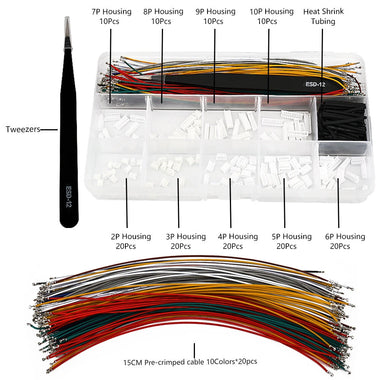 MX1.25MM Connector Kit Pre Crimped Cable 15CM 10 Colors 2-10 Pin Housing Heat Shrink Tubing Electronics Prototyping Wiring Solution