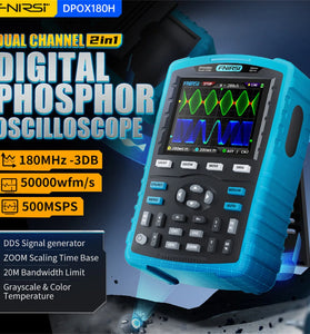 FNIRSI DPOX180H Handheld Phosphor Digital Oscilloscope 180MHz -3DB 50000wfms/s Dual Channel 20Mhz Signal Generator ZOOM XY FFT