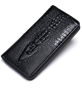 Ekphero Crocodile Print Men's Genuine Leather Wallet RFID Blocking Long Card Holder Purse Multi Card Slots Card Case Vintage Money Clip