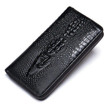 Ekphero Crocodile Print Men's Genuine Leather Wallet RFID Blocking Long Card Holder Purse Multi Card Slots Card Case Vintage Money Clip