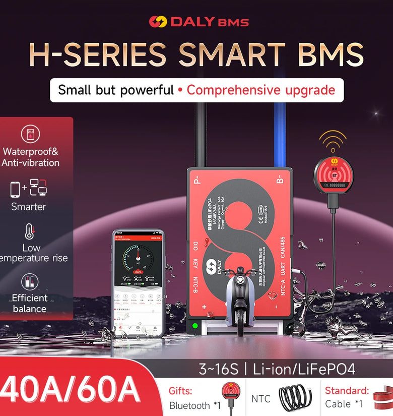 Ternary Lithium Battery Protection H-type 3S-16S 40A60A Li-ion 4.2V Portable Mobile Power Solar with Balance+Bluetooth+RS485+CAN Street Light Battery Protection Board