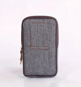 Men's Canvas Mobile Phone Belt Waist Bag Portable Multi-Pocket Fanny Pack Card Holder Wallet