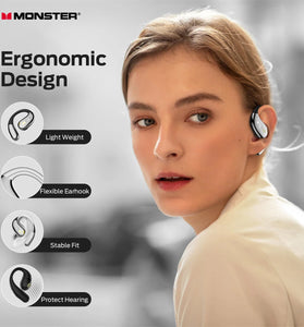 MONSTER AC360 TWS Earbuds bluetooth 5.4 Earphone 14.2mm Titanium PU Diaphragm AAC Audio ENC Noise Cancelling 24H Playback Touch Control Ergonomics Earhooks Sports Headphones with Mic