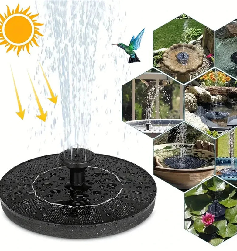 Solar Powered Mini Garden Pond Fountain Pump with 1.5W 7V Solar Panel High Lift 110cm Max Flow Rate 190L/H 6 Adjustable Spray Heads Ideal for Bird Baths and Outdoor Decorations