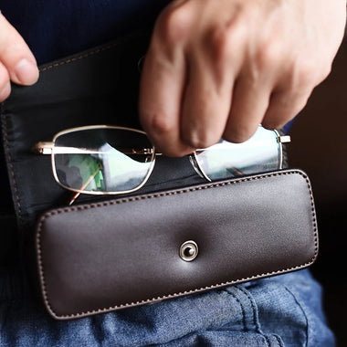 Hasp Reading Glasses Case Hung On the Belt Leather Waistpack Sunglasses Storage Box for Everyday Use