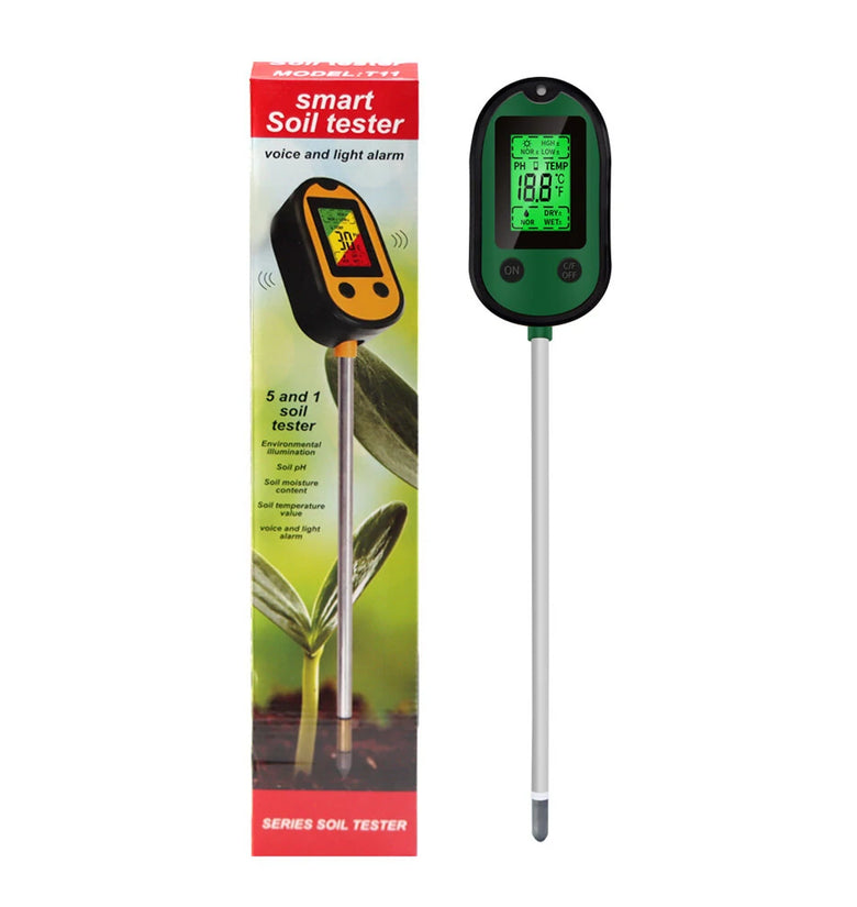 Garden 5 in 1 Soil Moisture Sensor pH Meter Metal Probe Soil Moisture Detector Acidity Temperature Tester for Plants Flowers