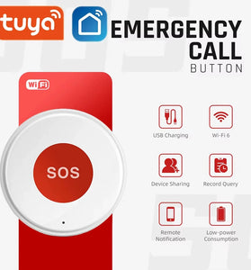 Tuya WiFi Smart SOS Call Button Wireless Caregiver Pager Phone Alert Transmitter Emergency Call Button for Kids Elderly Patient