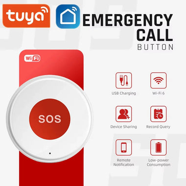 Tuya WiFi Smart SOS Call Button Wireless Caregiver Pager Phone Alert Transmitter Emergency Call Button for Kids Elderly Patient