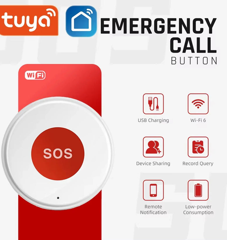 Tuya WiFi Smart SOS Call Button Wireless Caregiver Pager Phone Alert Transmitter Emergency Call Button for Kids Elderly Patient