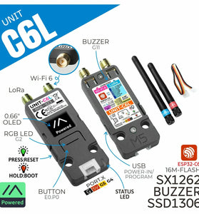 M5Stack Unit C6L for Meshtastic LoRa Communication Module ESP32-C6 SX1262 WiFi 6 0.66 Inch OLED Display RGB LED 868~923 MHz Long Range Wireless Networking