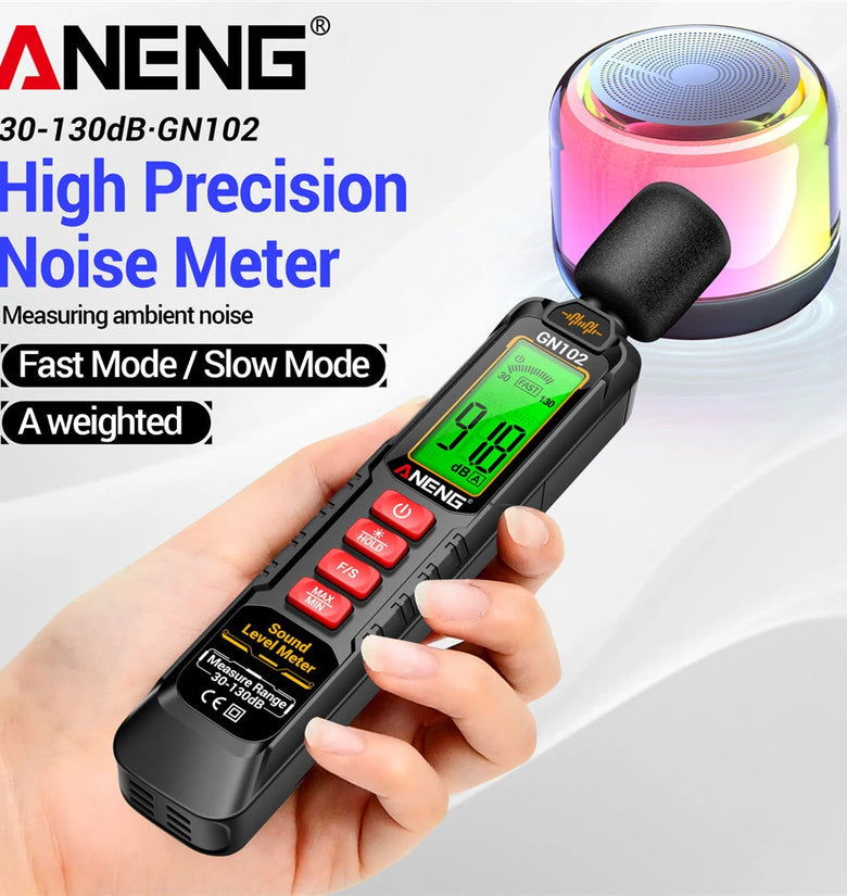 ANENG GN102 Digital Noise Meter 30-130dB Sound Level Meter LCD Backlit Display Compact Design Accurate Measurement