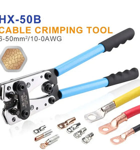 1 Set Battery Cable Copper Lug Crimping Tool HX-50B 10-1 AWG With 60Pcs Copper Ring Terminals 8 Sizes Cable Lugs Set