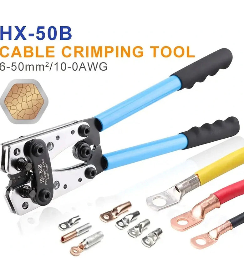 1 Set Battery Cable Copper Lug Crimping Tool HX-50B 10-1 AWG With 60Pcs Copper Ring Terminals 8 Sizes Cable Lugs Set