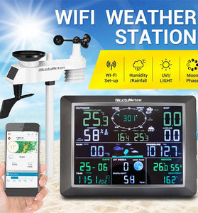 0310 Wireless 2.4G Wifi Weather Station with 8.3 inch Large Display Indoor Outdoor Thermometer Hygrometer Wind Speed Moon Phase UV Index Alarm Clock Multifunctional Weather Station
