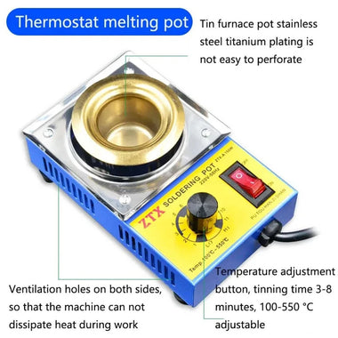 Adjustable Temperature Soldering Pot 150W/160W 220V Tin Melting Furnace 100C to 550C EU Plug Compact Design Fast Heating