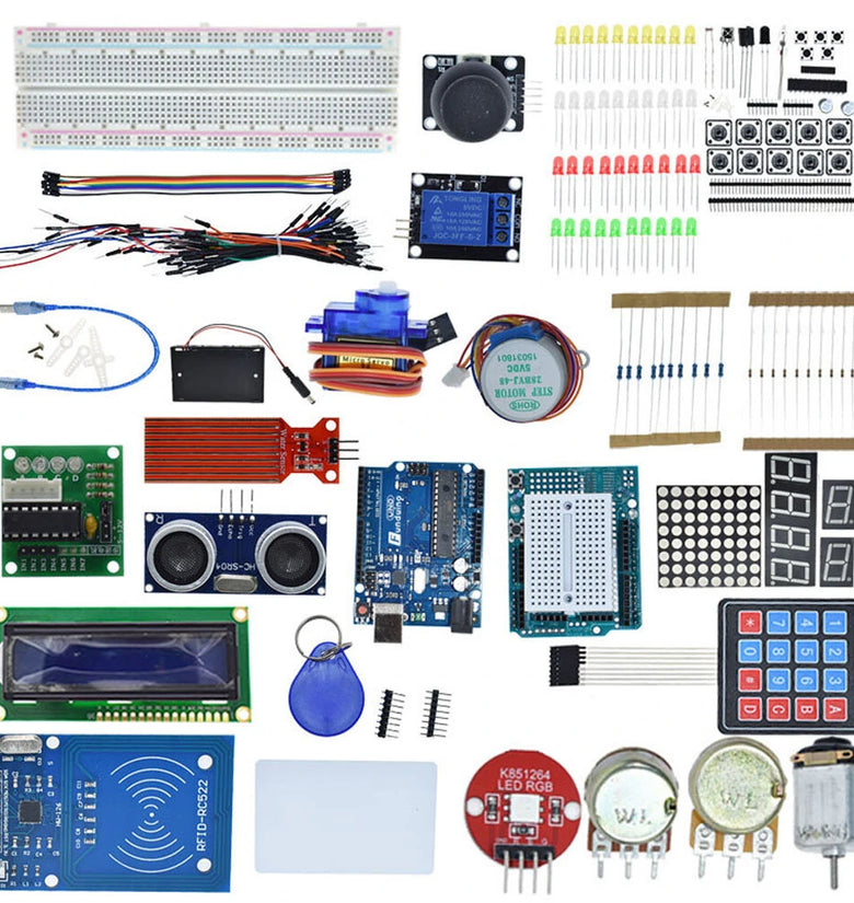 Starter Kit for Arduino UN0 R3 - UN0 R3 Breadboard and Holder Step Motor / Servo /1602 LCD / Jumper Wire/ UN0 R3(Arduino-Compatible) - Variations And Clones Which Are Software And Hardware Compatible