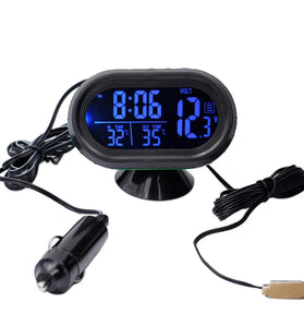 Digital Car Thermometer Temperature Monitor Car Ornament Luminous Clock Voltmeter DC 12V-24V Time Date Dual Display Freeze Alert