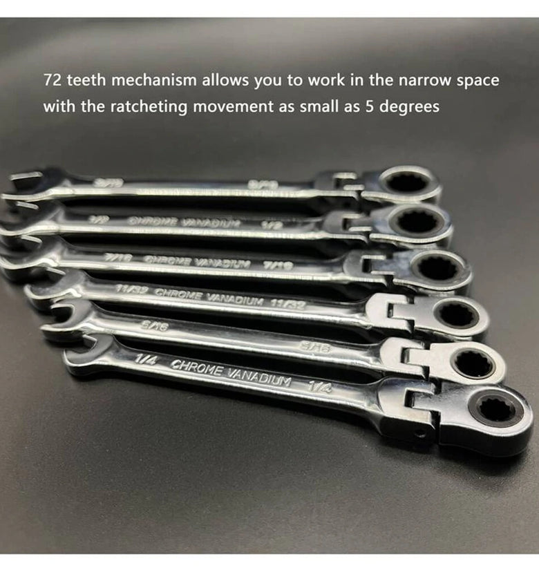 8-19mm 180-degree Movable Head Double-ended Wrench With Ratchet Dual-Use Ratcheting Wrench Set Auto-Fast  Effort-Saving  Open-End and Flare Nut Combination Spanner - Automotive  Hardware Repair Tool Kit