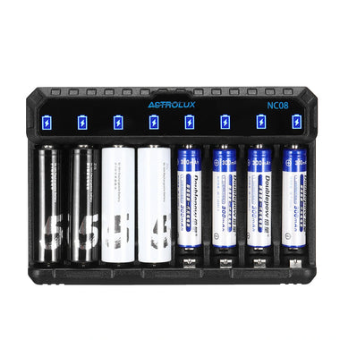 Astrolux NC08 8 Slot Intelligent Charger For Ni-MH/Ni-Cd/Li-ion AA AAA 1.5V 14500 10440 Battery Type-C 2A Max Charging Speed Quick Charger For LED Flashlight Torch Home Tools RC Kids Toys