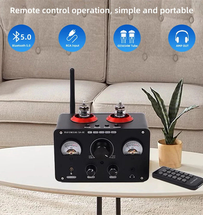 SA-90 Bluetooth Tube Amplifier 80W2 Dual GE5654 Preamp NE5532 Audio HiFi Headphone Amplifier Optical Coaxial RCA U Disk MP3 WAV FLAC Adjustable Bass Treble Low Distortion