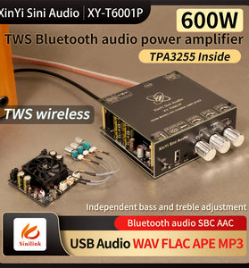 Sinilink XY-T6001P 600W Mono Audio Amplifier Board TPA3255 TWS Bluetooth AUX USB WAV FLAC MP3 Wireless Speaker Compatible